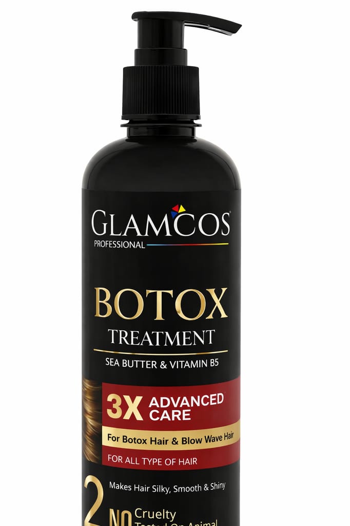 Glamcos Professional Botox Hair Treatment with Shea Butter & Vitamin B5 | 3X Advanced Care for Frizz Control, Smooth & Shiny Hair | Salon Botox Treatment for All Hair Types – 500 ml