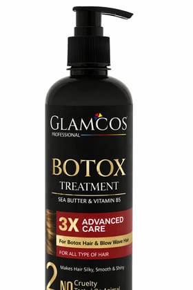 Glamcos Professional Botox Hair Treatment with Shea Butter & Vitamin B5 | 3X Advanced Care for Frizz Control, Smooth & Shiny Hair | Salon Botox Treatment for All Hair Types – 500 ml