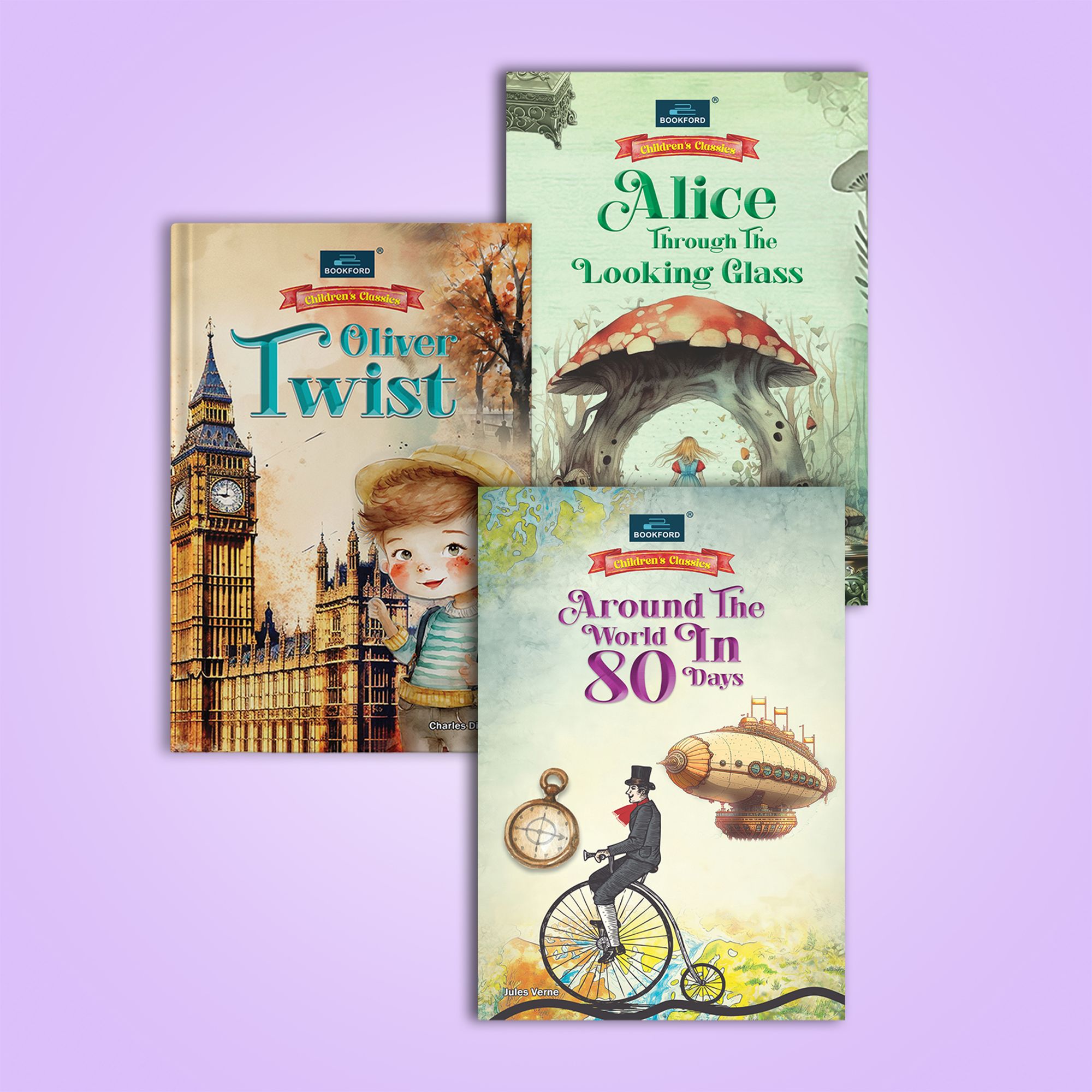 Illustrated Novel Set of 3 | Around the World, Oliver Twist & Alice Through the Looking Glass
