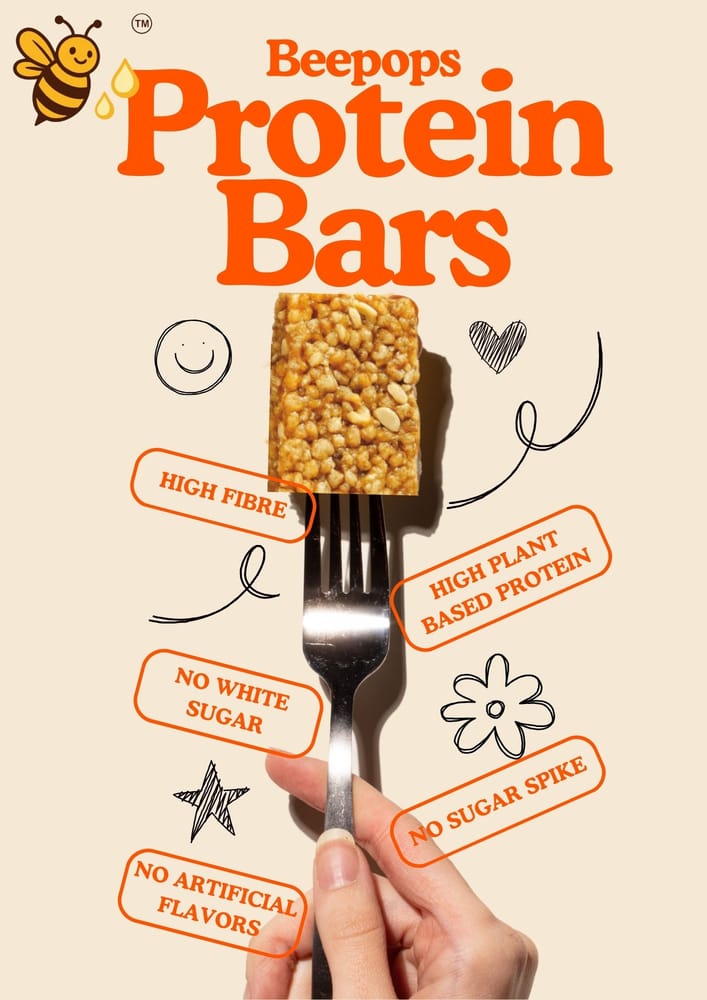 Beepops honey protein bar made with natural ingredients, no refined sugar, healthy energy snack