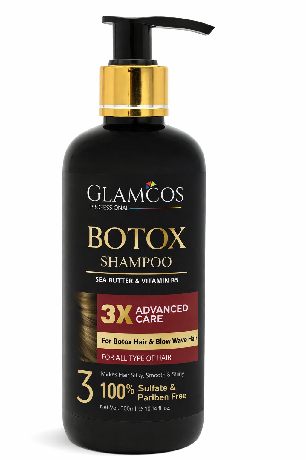 Glamcos Professional Botox Shampoo with Shea Butter & Vitamin B5 – 3X Advanced Care for Smooth, Shiny & Frizz-Free Hair (300 ml)