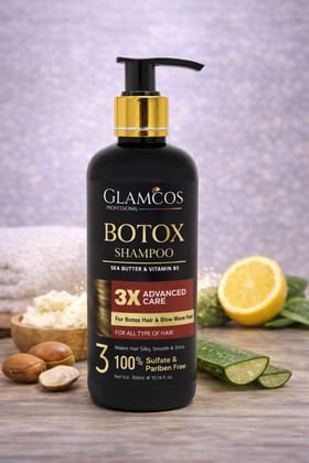 Glamcos Professional Botox Shampoo with Shea Butter & Vitamin B5 – 3X Advanced Care for Smooth, Shiny & Frizz-Free Hair (300 ml)