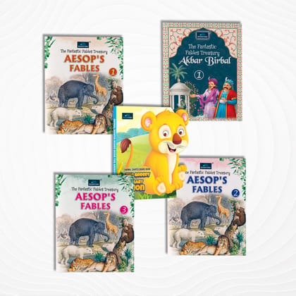 Fantastic Fables & Shapes Story Collection – Set of 5 | The Greedy Baby Lion, Akbar Birbal 1 & Aesop’s Fables 1,2,3