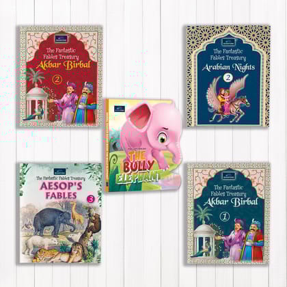 Fantastic Stories & Shapes Collection – Set of 5 | The Bully Elephant, Arabian Nights 2, Akbar Birbal 1,2 & Aesop’s Fables 3