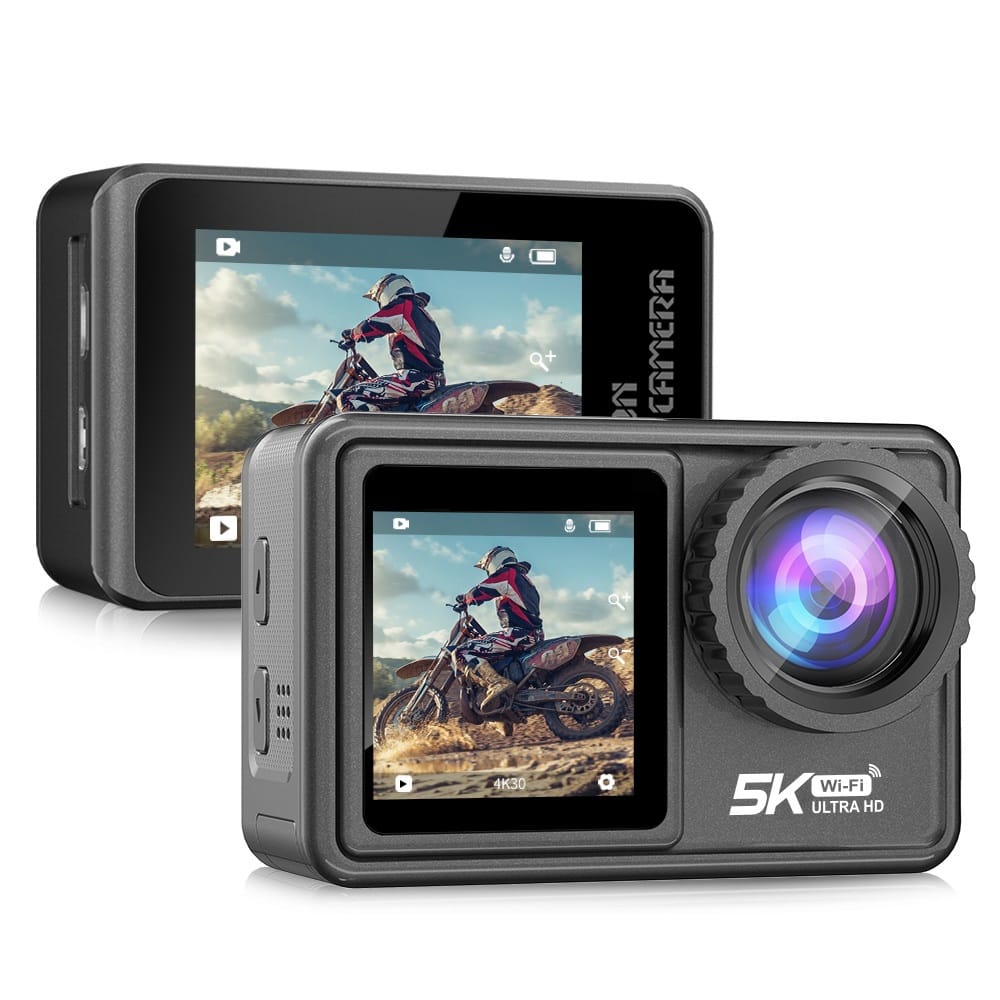 AUSHA 5K Ultra HD Action Camera, Dual Screen, 170° Wide Angle, Wi-Fi & EIS Anti-Shake, Vlogging Action Camera