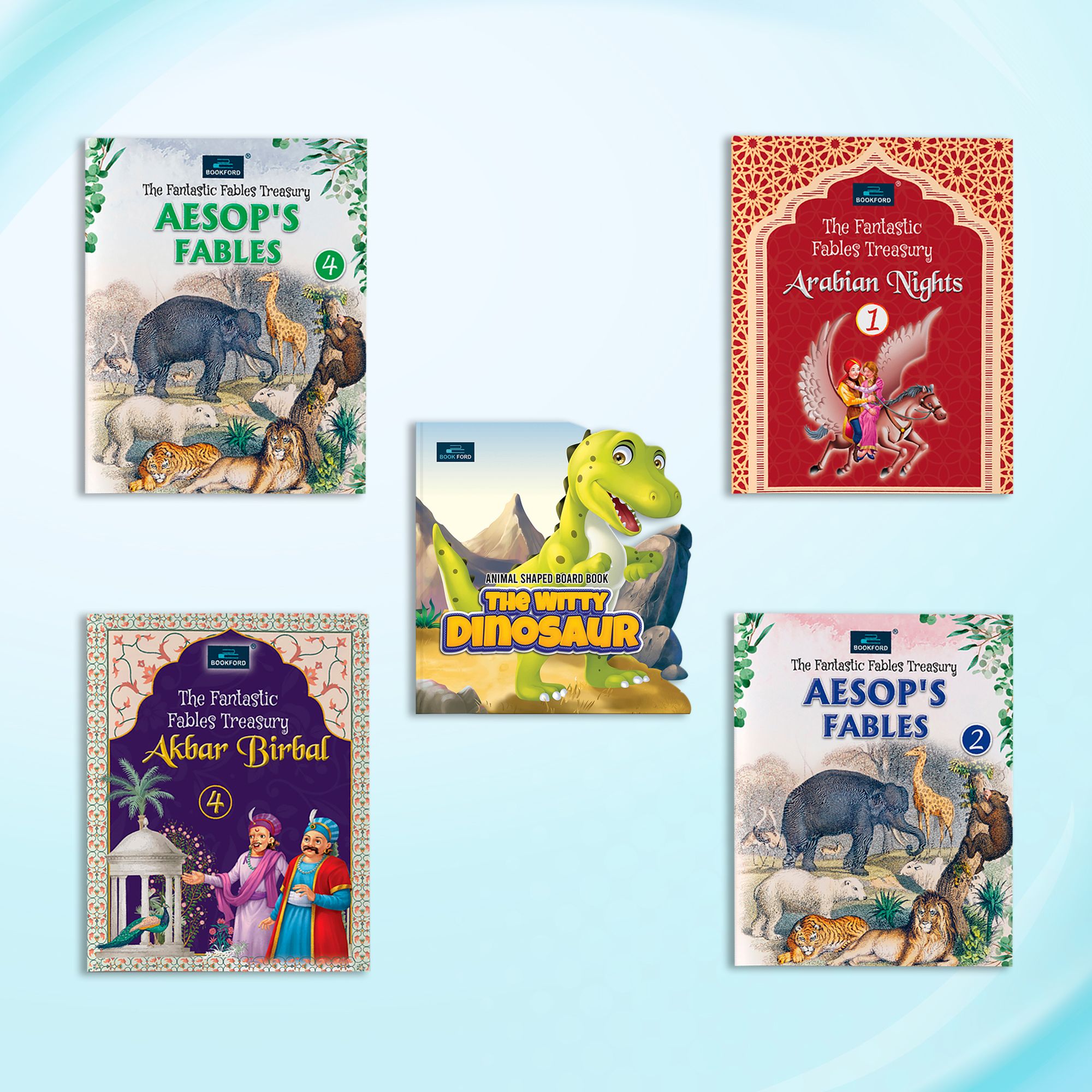  The Fantastic & Shapes Story Collection – Set of 5 | Witty Dinosaur, Arabian Nights 1, Aesop’s Fables 2 & 4, Akbar Birbal 4