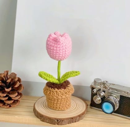 Handmade Pink Crochet Tulip in Pot