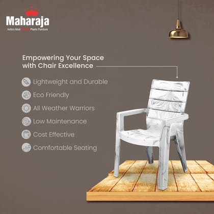 MAHARAJA 100% Virgin Plastic Premium Armrest Chair – Marble Look Luxury Plastic Chair | Comfortable Armrest Chair for Home Interiors