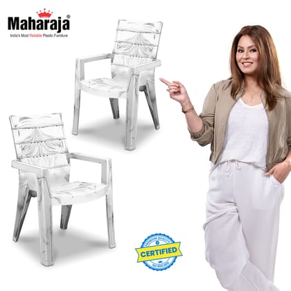MAHARAJA 100% Virgin Plastic Premium Armrest Chair – Marble Look Luxury Plastic Chair | Comfortable Armrest Chair for Home Interiors