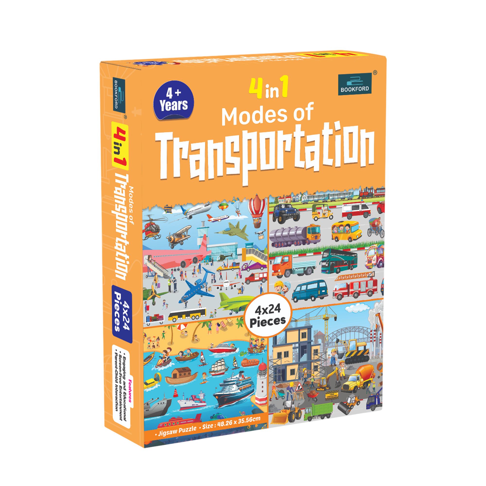   4 in 1 Modes Of Transportation Jigsaw Puzzle - 96 Pieces