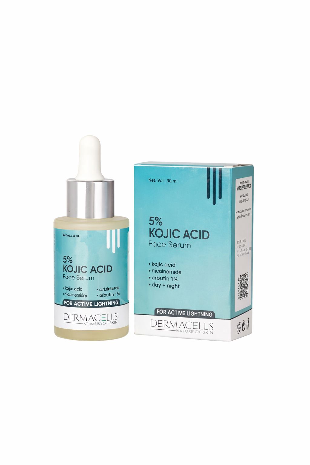 Dermacells 5% Kojic Acid Face Serum with Niacinamide & Arbutin – Skin Brightening, Dark Spot & Pigmentation Corrector (30 ml)