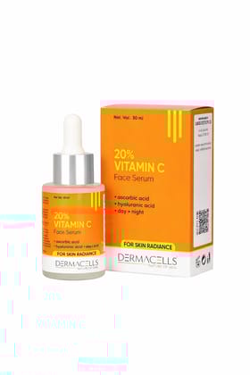 Dermacells 20% Vitamin C Face Serum with Hyaluronic Acid for Skin Radiance & Brightening – 30 ml