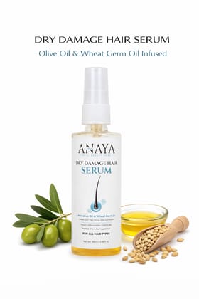 Anaya Naturals Dry Damage Hair Serum with Olive Oil & Wheat Germ Oil – Repairs, Smoothens & Adds Shine for All Hair Types (100 ml)