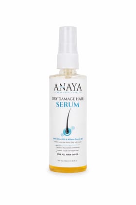 Anaya Naturals Dry Damage Hair Serum with Olive Oil & Wheat Germ Oil – Repairs, Smoothens & Adds Shine for All Hair Types (100 ml)
