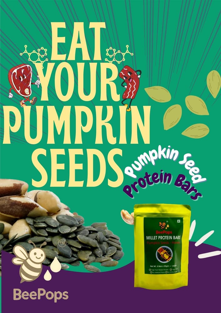 Beepops pumpkin seeds honey protein bar made with natural ingredients for clean energy