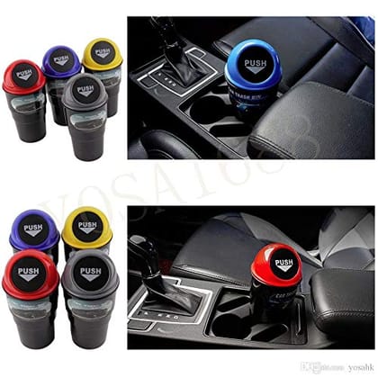 Compact Car Trash Can with Push Lid - Mini Dustbin for Vehicle Cup Holder