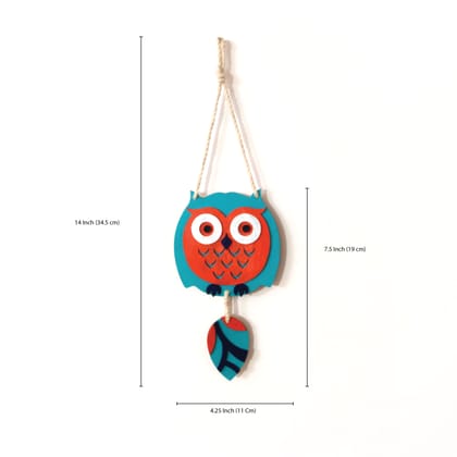 Wall Hanging Owl Decor, MDF Wood, Home Decoration & Gift. Teal and Orange, 34 cm
