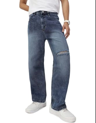 Men's Light Blue Loose Baggy Fit Washed Distressed/Torn Jeans