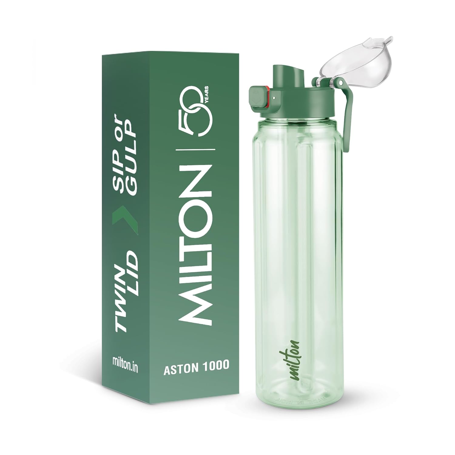 MILTON Aston 1000 BPA & BPS-Free Water Bottle 1 ltr | Food-Grade Plastic | One-Click Open | Leak-Proof | Sip & Gulp Lid I Ideal for Office, School, College, Gym