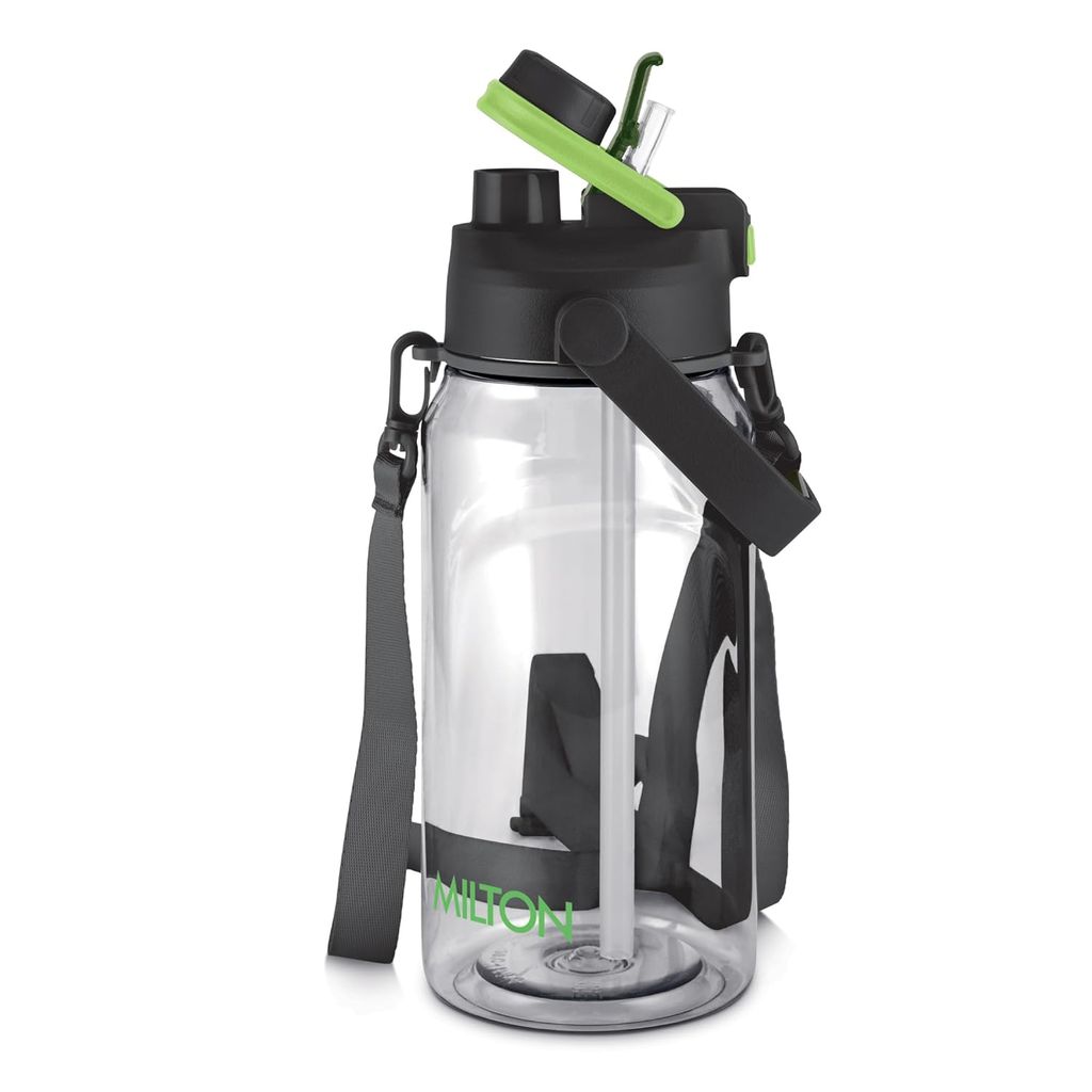 MILTON Eros 1500, 2-in-1 Sip or Gulp Lid Water Bottle 1.47L | Unbreakable Plastic - Crystal Clear Design | Leak-Proof & BPA-Free, One-Click Open | Ideal for Office, Gym & Travel Use