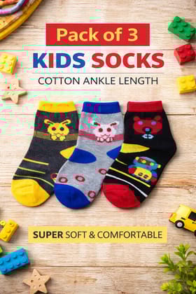Pack of 3 Kids Cotton Ankle Length Socks - Super Soft & Comfortable