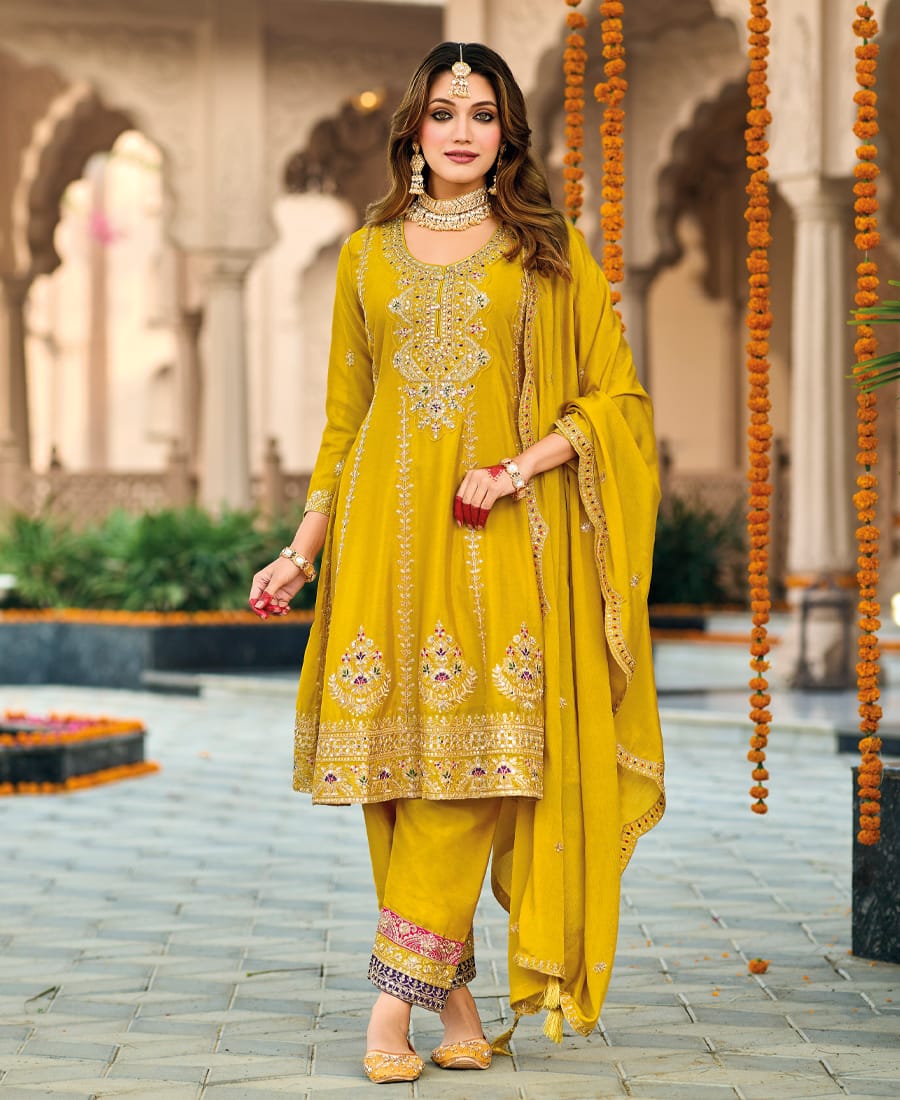 All-New Yellow Peplum Style Suit for Women – Wedding Wear