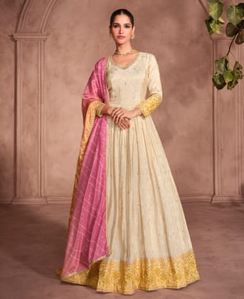Pure White Viscose Silk Wedding Wear Anarkali Suit