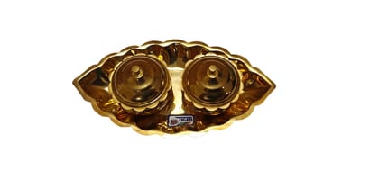 Brass Kumkum Holder with Tray - Traditional Golden Design for Puja & Decor