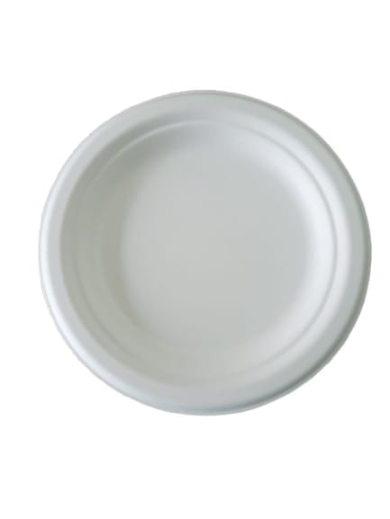 ECO-CON 7" Round Compostable Sugarcane Fiber Pulp Plates, 50 pcs