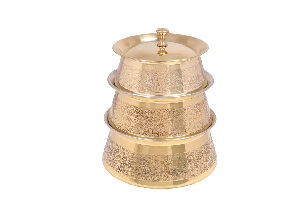 Handcrafted Brass Handi with Lid | Tin-Coated Healthy Cookware | Cook & Serve | Pack of 3 (Small, Medium & Large) - Cookware | Buy online on ZillyBuy