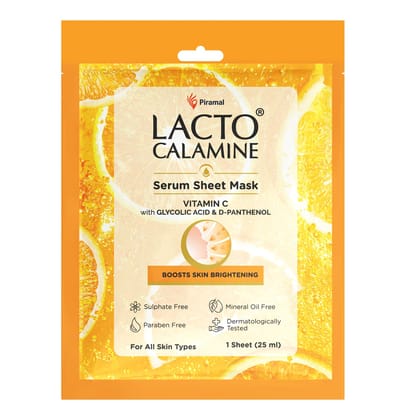 Lacto Calamine Vitamin C Face Sheet Mask |Instant Hydration |Glycolic Acid & D-Panthenol| 25ml