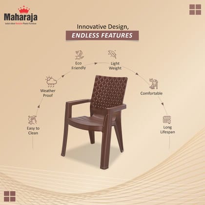 Maharaja Premium Plastic Chair with Armrest | Heavy Duty 200 Kg Load Bearing | Comfortable Rattan Design Chair for Home, Living Room, Balcony & Outdoor Use