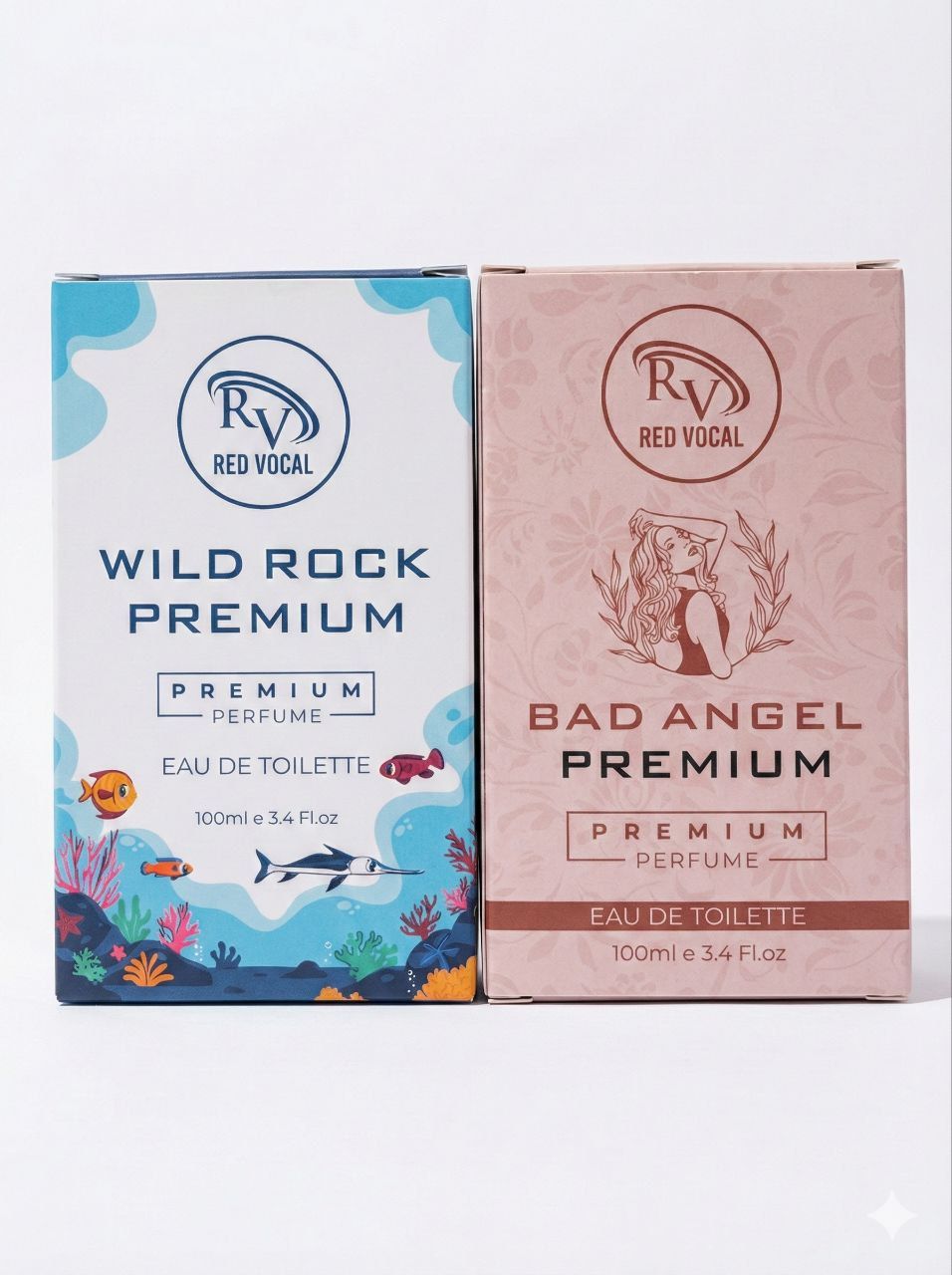 Red Vocal Wild Rock (Men) & Bad Angel (Women) Premium Perfume Set – 2 x 100ml | Long-Lasting Masculine & Feminine Fragrance