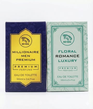 Red Vocal Millionaire Men & Floral Romance Women Premium Perfume Set – 2×100ml | Long-Lasting Masculine & Feminine Fragrance