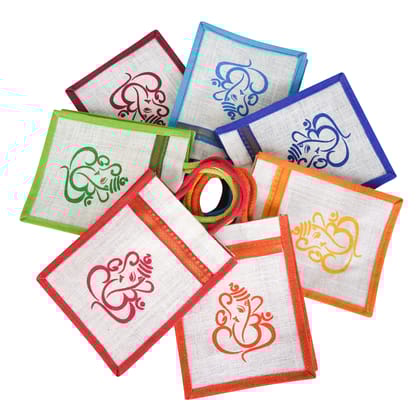 SS Eco-Life Eco-Friendly Jute Bag for Return Gift / Thamboolam Bag with Divine God Ganesh Print for Engagement, Wedding, Baby Shower, Housewarming and Pooja's like Navaratri & Varalakshmi Vratham. Multicolour.