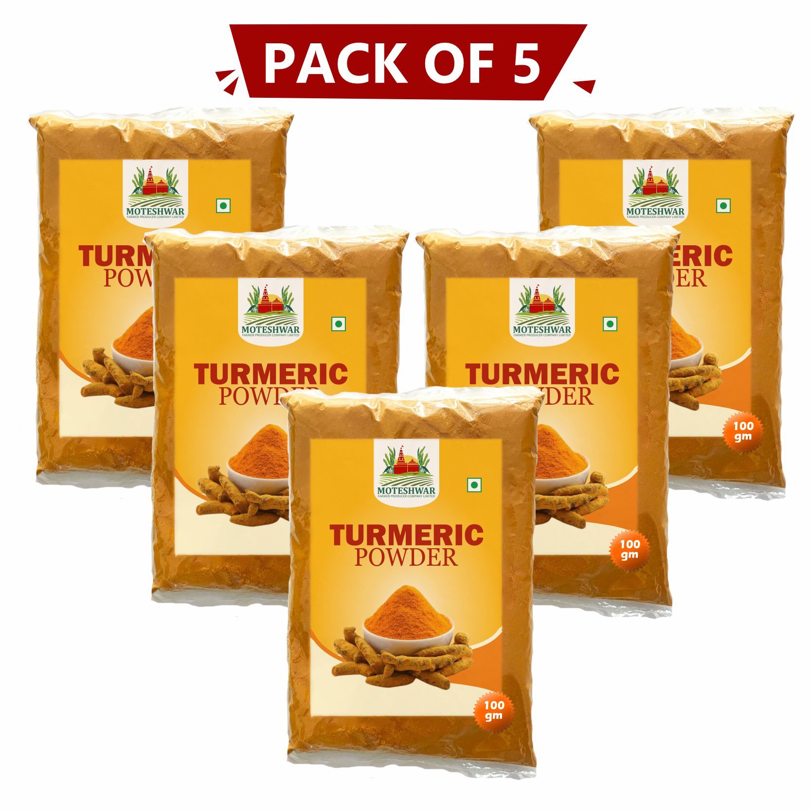 Turmeric Powder (100gm) Pack of 5 By Moteshwar Farmer Producer