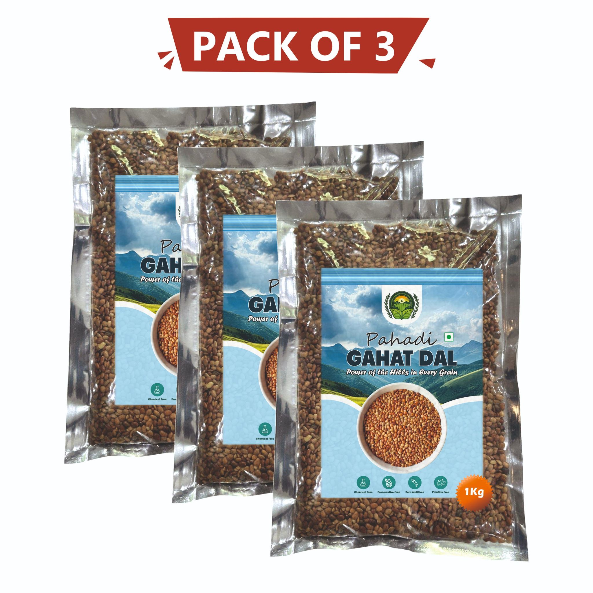 Pahadi Gahat Dal 1 kg Pack of 3 by Kasaedevi Farmer Producer - Power of the Hills in Every Grain