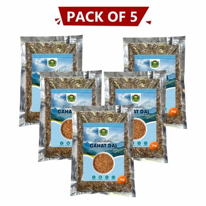 Pahadi Gahat Dal 1 kg Pack of 5 by Kasaedevi Farmer Producer - Power of the Hills in Every Grain