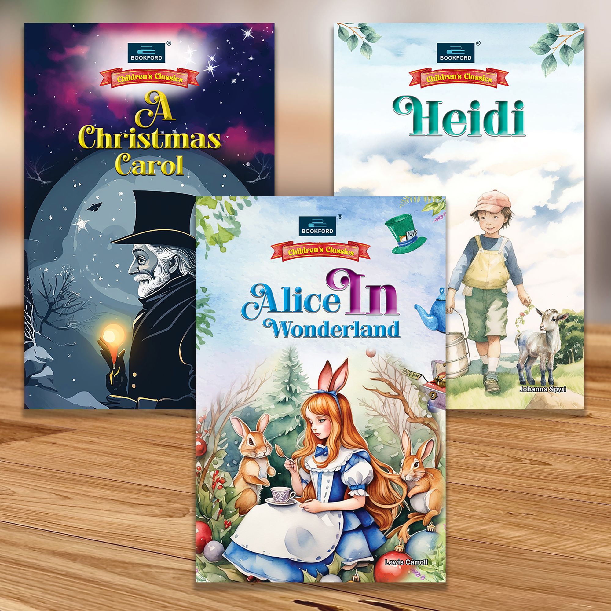Children's Classics Novel (Set of 3 books)- Alice In Wonderland, A Christmas Carol & Heidi