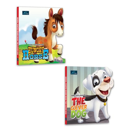 Animal Shaped Story Board Book - The Clever Dog, Hungry Horse - Set Of 2 Story Books For Kids Hardcover,   