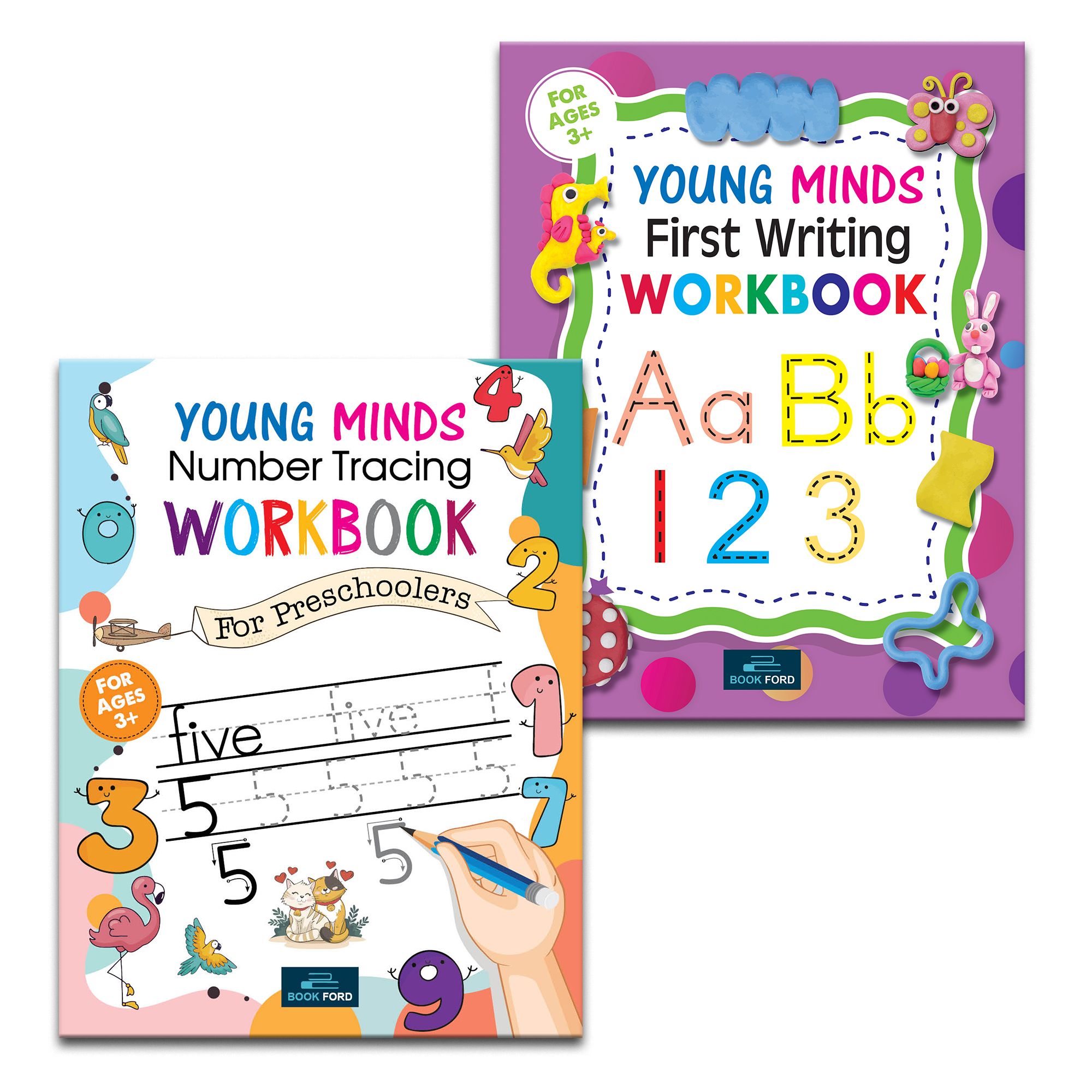 Young Minds Writing Books For Kids - Set Of 2 Books - Numbers Tracing And First Writing Book