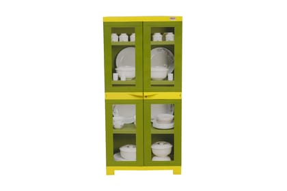 Supreme Furniture Fusion 02 FG Multipurpose Waterproof Cabinet, with See-Thru Glass Panel. (DIY) (Mehandi Green/Lemon Yellow)