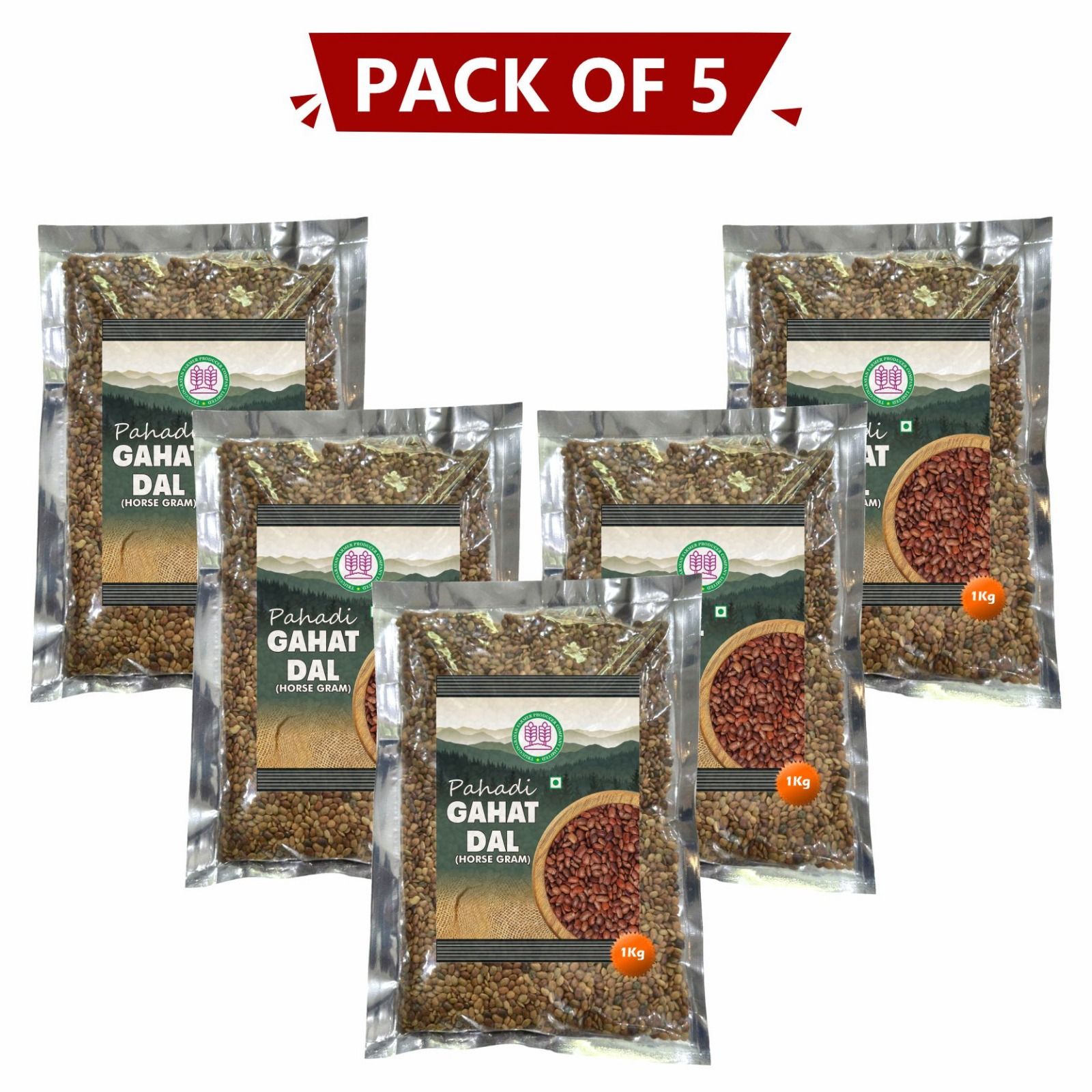 Pahadi Gahat Dal 1 kg Pack of 5 by Trijuginarayan Farmer Producer Company - Power of the Hills in Every Grain