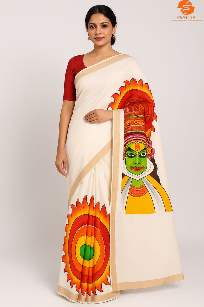 Kerala cotton saree hand painted