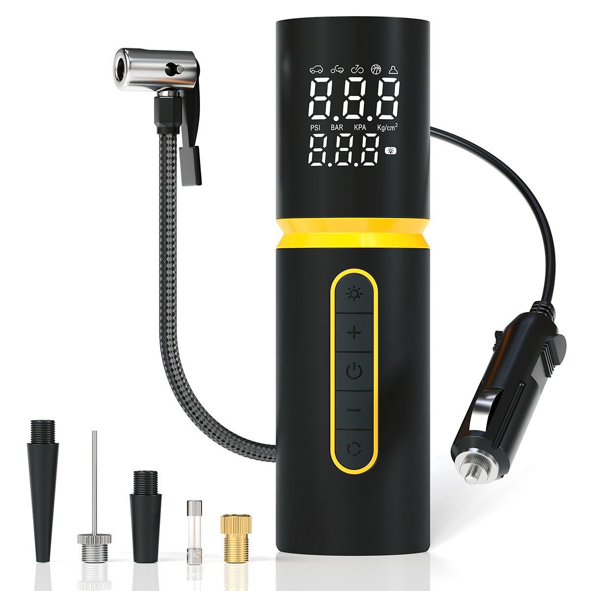 Portronics Vayu 5.0 Lite 150 PSI Corded Inflator, 3m Power Cord, Digital Display, Preset Modes, For Cars, Bikes, & Sport Balls