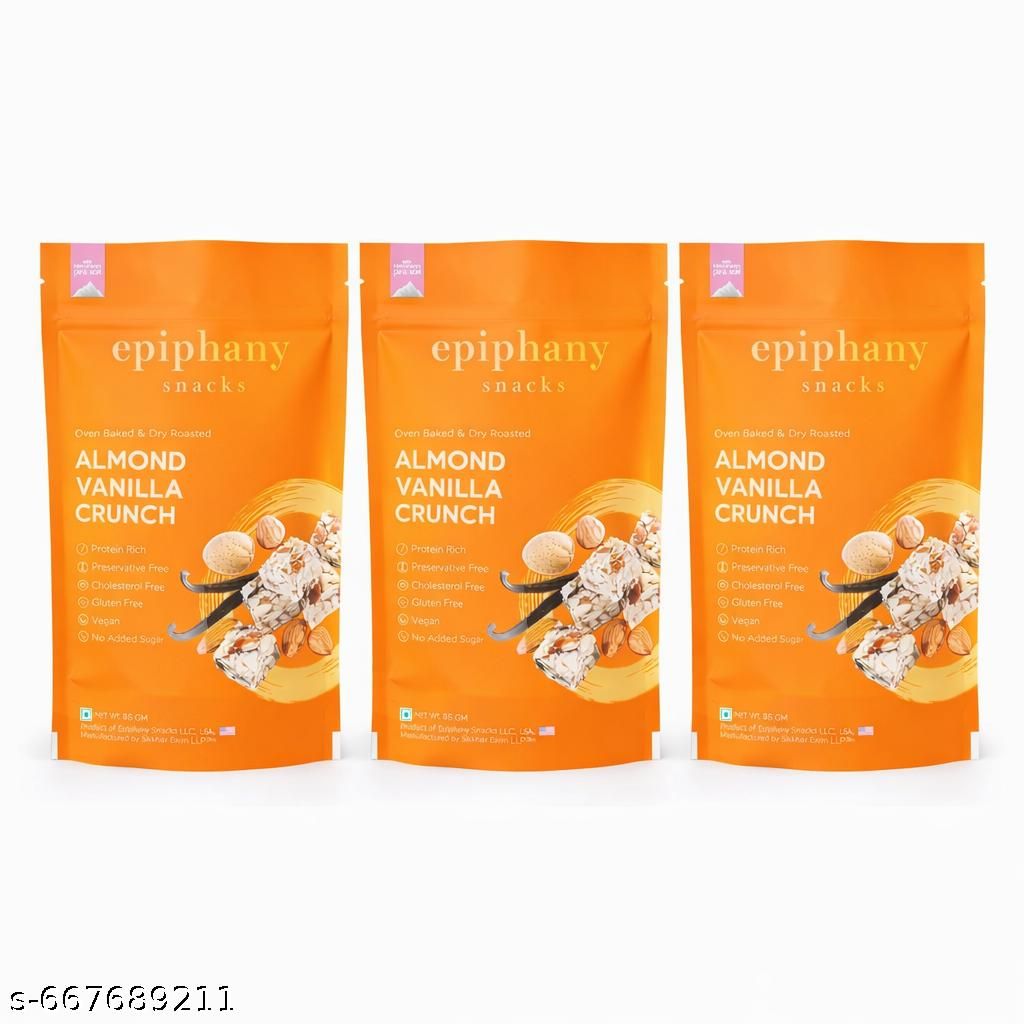 EPIPHANY SNACKS Almond Vanilla Dry Fruit Protein Bar Snacks Almond Chikki Healthy Snacks | Almond Protein Bar Chikki No Added Sugar Healthy Snack (85 g)- Pack of 3