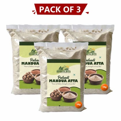 Ragi Flour (Mandua Atta) 1 kg Pack Of 3 by Ghandiyal Devta Farmer Producer Company Limited