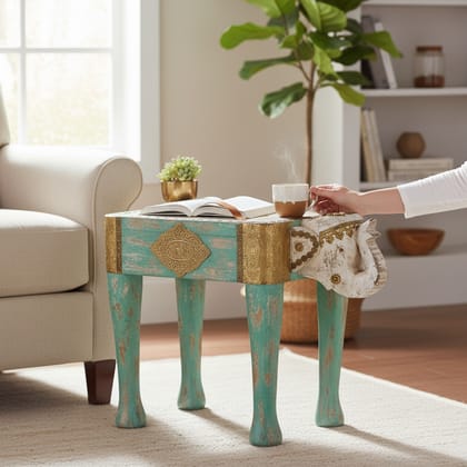 Wooden Antique Look Side Elephant Coffee Table