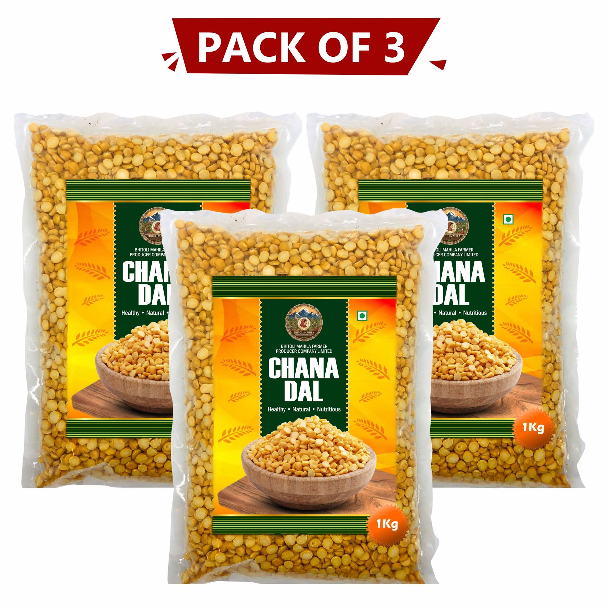 Chana Dal 1 kg Pack of 3 by Bhitoli Mahila Producer – Bringing wholesome nutrition and authentic taste from the farm. 