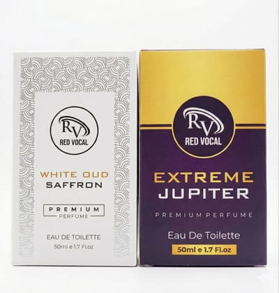 Red Vocal White Oud Saffron & Extreme Jupiter Perfume Set | Luxury 2×50ml EDT for Women & Unisex | Long-Lasting Fragrance
